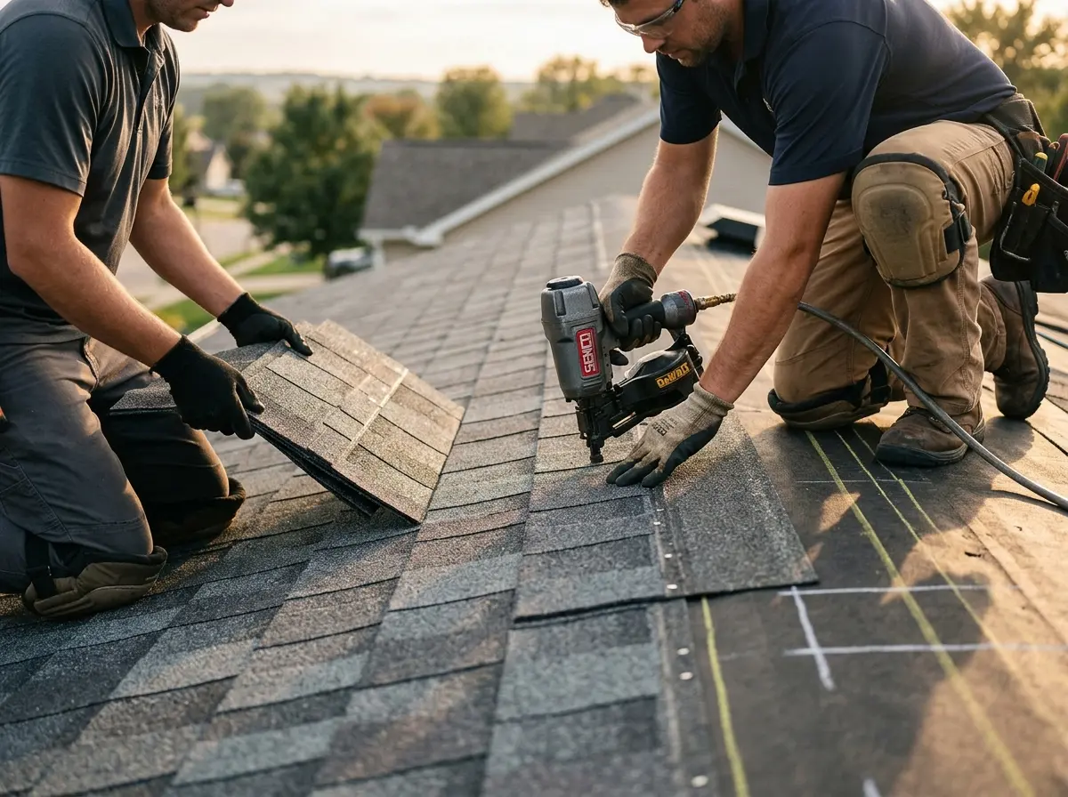 Professional roofer working on a residential roof in Fruitridge Pocket